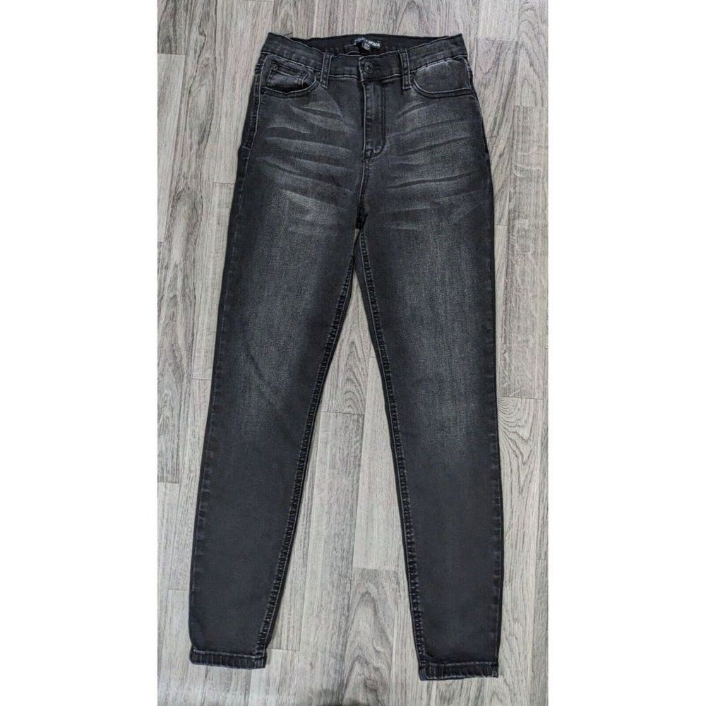 (3/$35) Fashion Nova Juniors Size 3 / 26 Whiskered Skinny Black Grey Denim Jeans